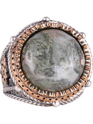 Doğal Taş El Yapımı Yüzük - 925 Ayar Gümüş Yüzük (Moss Akik)