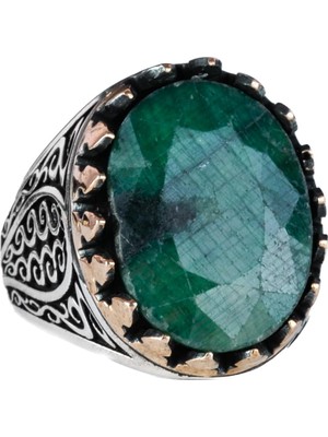925 Ayar Katı Gümüş Erkek Yüzük - Doğal Taşlı El Yapımı Şıklık (Zümrüt Taşı)