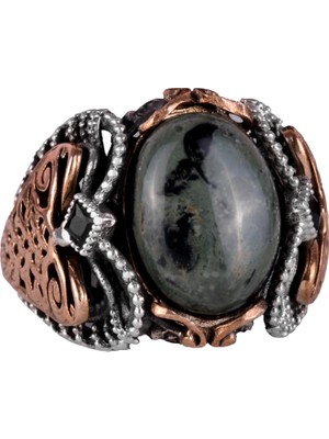 925 Ayar Katı Gümüş Erkek Yüzük, El Yapımı Doğal Yeşil Göz Taşı Yüzük, Doğal Vigor Tasarımı