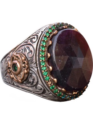 Kırmızı Safir Taşlı Yüzük, 13.70 Karat, Safir Yüzük, Kral Yüzüğü, Erkekler Için Gümüş Yüzük