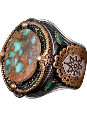 925 Doğal Arizona Turkuaz Taş Yüzük, Oval Sterlin Gümüş Yüzük Erkekler Için
