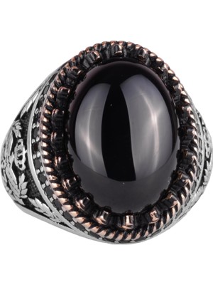 Doğal Taş Yüzük - El Yapımı Kartal Yüzüğü - 925 Ayar Gümüş Yüzük (Oniks)