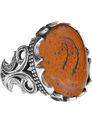 925 Ayar Gümüş Erkek Yüzük Doğal Demir Kaplan Gözü Taşı ile