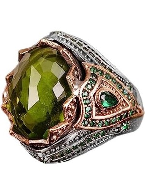 925 Ayar Gümüş Erkek Yüzük - Erkekler Için Şık Taşlı Takı, Yapay Peridot Taşlı