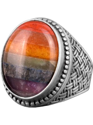 Gümüş Erkek Yüzük, Gökkuşağı Yüzük, Çok Renkli