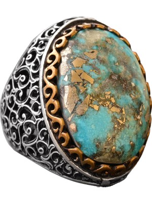 925 Ayar Gümüş Arizona Turkuaz Taşlı Erkek Yüzük - Büyük Ifadeli Taşlı Takı