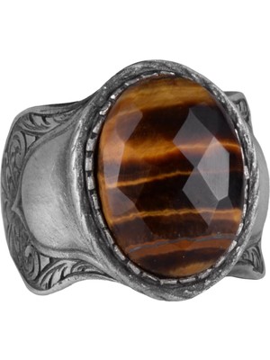 Doğal Taş Yüzük, 925 Ayar Gümüş Yüzük, (Kaplan Gözü)