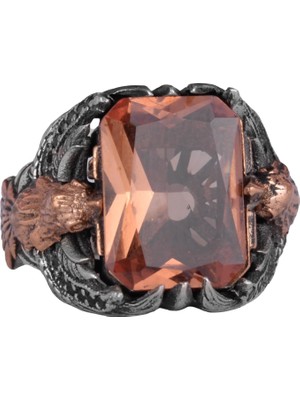 Erkekler Için Kartal Sembollü Yapay Taş Yüzük, El Yapımı 925 Ayar Gümüş Yüzük - Koruma Sembolü (Yapılmış Sultanit)