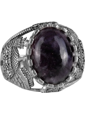 925 Ayar Katı Gümüş Erkek Yüzük, Taşlı Erkek Yüzük (Mavi Safir)