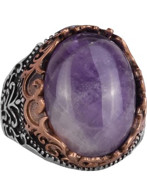 Doğal Taş El Yapımı Yüzük - 925 Ayar Gümüş El Yapımı Yüzük - Şık Yüzük (Ametist)