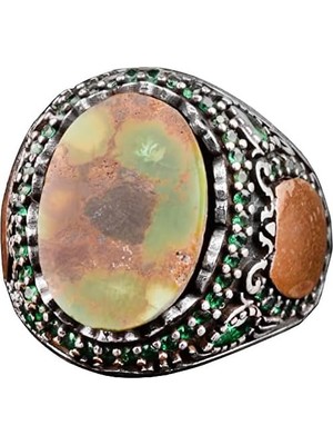 Doğal Arizona Turkuaz Taş Yüzük, Minimalist Yüzük, 925 Ayar Gümüş Erkek Yüzüğü (Stil-6)