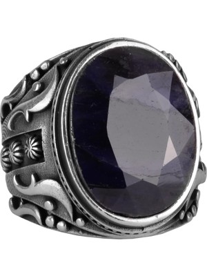 Doğal Safir Taş Yüzük, 925 Ayar Gümüş Yüzük, Tasarım Gümüş Erkek Yüzüğü