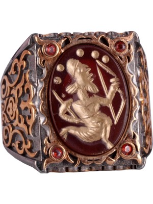 Doğal Akik Taş Yüzük - 925 Ayar Gümüş Erkek Yüzük - Kabile Figürü