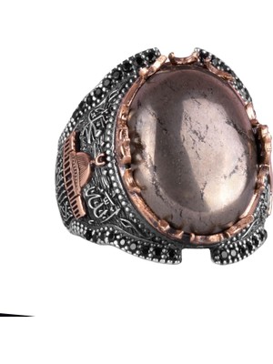 Doğal Pirit Taşı Yüzük, 925K Sert Gümüş Erkek Yüzüğü, Refah Manifestasyonu Tasarımı