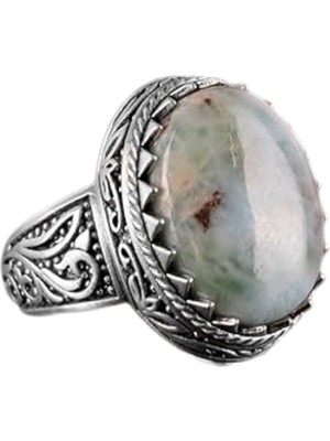 El Yapımı Larimar Taşlı Yüzük - Sakin 925K Katı Gümüş Erkek Yüzüğü - Okyanus Sakinliği Tasarımı