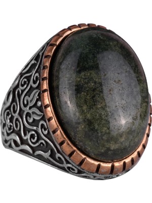 Doğal Unakite Taşı Yüzük, El Yapımı 925K Sert Gümüş Erkek Yüzüğü, Büyük Yüzük, Sanatsal Tasarım