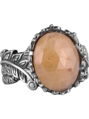 Doğal Taş Yüzük - El Yapımı 925 Ayar Gümüş Takı (Sarı Safir)