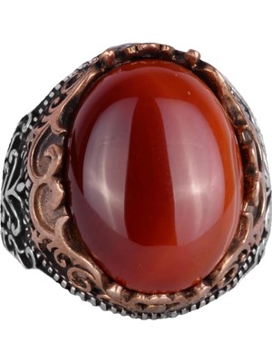 Doğal Akik Taş El Yapımı Yüzük - 925 Ayar Gümüş El Yapımı Yüzük - Şık Yüzük