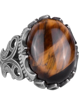 925 Ayar Katı Gümüş Erkek Yüzük - Doğal Taş Seçenekleriyle (Kaplan Gözü)