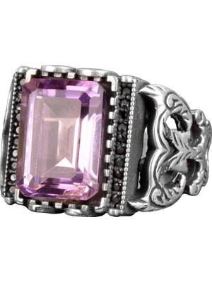 Doğal Ametist Taşlı Yüzük, 925 Ayar Gümüş Erkek Yüzüğü