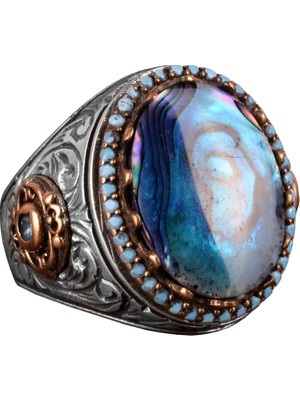 Erkekler Için Gümüş Yüzük, Doğal Renlendirilmiş Inci Taş Yüzük