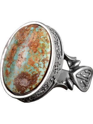 El Yapımı Doğal Arizona Turkuaz Taş Yüzük - 925 Ayar Sert Gümüş Yüzük Erkekler Için - Farklı Yüzük (Stil-2)