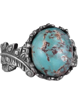 Doğal Arizona Turkuaz Taşlı Yüzük, 925 Ayar Gümüş Yüzük, Minimalist El Yapımı Yüzük (Model-5)