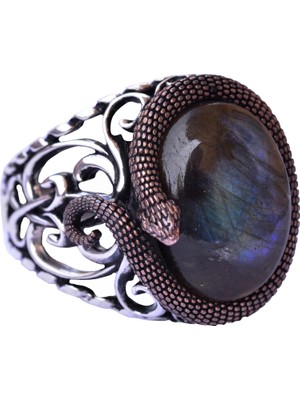 925 Ayar Katı Gümüş Erkek Yüzük - Doğal Labrodor Taşı ile El Yapımı Şıklık