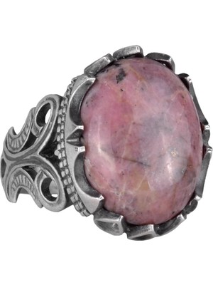 925 Ayar Katı Gümüş Erkek Yüzük - Doğal Taş Seçenekleri ile El Yapımı Tasarım (Rhodonite)