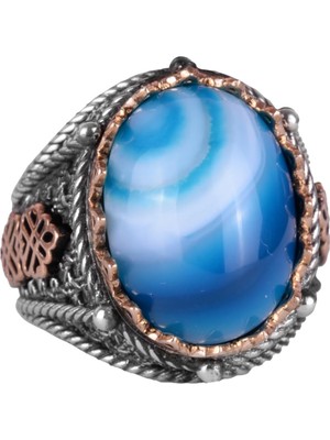 Doğal Mavi Agat Taş Yüzük, 925 Ayar Gümüş Yüzük Erkekler Için, Farklı Yüzük