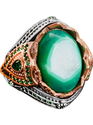 Doğal Taş El Yapımı Yüzük - 925 Ayar Gümüş Şık Yüzük (Drusy Kuvars)