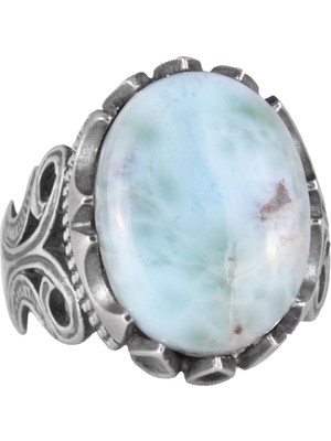 925 Ayar Katı Gümüş Erkek Yüzük - Doğal Taş Seçeneği ile El Yapımı Tasarım (Larimar)