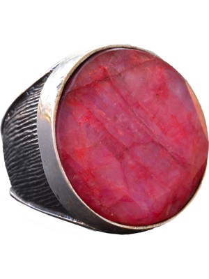 Yakut Yüzük, Ham Taş, Sterlin Gümüş Yüzük, Sterlin Gümüş Erkek Yüzüğü