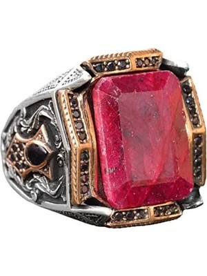 Yakut Taşlı Yüzük - Erkekler Için Gümüş Doğum Taşı Yüzüğü