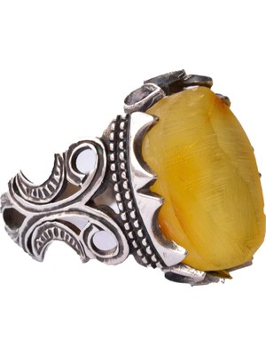 Doğal Bal Amber Taşı, 925 Ayar Gümüş Erkek Yüzük