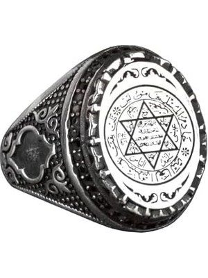925 Ayar Gümüş Islami Erkek Yüzük - Süleyman Mühürü Oymalı Yüzük - El Yapımı Vintage Büyük Yüzük