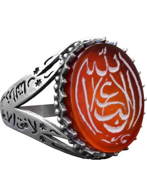 925 Ayar Gümüş Yüzük, Doğal Akik Taşı, Zülfikar Islam Kılıcı Yüzüğü