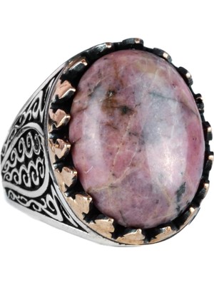 925 Ayar Katı Gümüş Erkek Yüzük Doğal Taşlarla - El Yapımı Şıklık (Rhodonit Taşı)