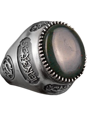 Doğal Kan Taşı Yüzük, El Yapımı Yüzük, Islami Yüzük, 925 Ayar Gümüş Yüzük