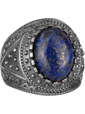 Doğal Taş Yüzük, 925 Ayar Katı Gümüş Erkek Yüzüğü (Lapis Lazuli)