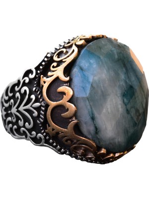 Doğal Zümrüt Taş Yüzük, 925 Ayar Sert Gümüş Yüzük, Erkekler Için El Yapımı Yüzük