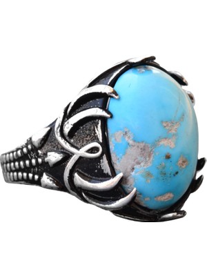 Doğal Arizona Turkuaz Taş Yüzük - 925 Ayar Gümüş Unisex Yüzük (Stil-4)