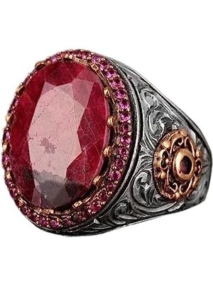 Doğal Yakut Taşlı Yüzük, Yakut Yüzük, Gümüş Yüzük, El Yapımı Erkek Yüzüğü, Pembe