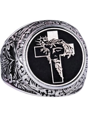 Haç Yüzük - Erkek 925 Ayar Gümüş Hristiyan Yüzüğü - Isa Yüzüğü