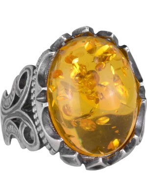925K Ayar Gümüş Erkek Yüzük - Farklı Yapay Taş Seçenekleri ile (Bal Amberi)