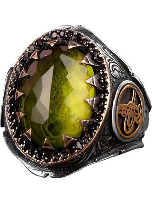 Osmanlı Imparatorluğu Yüzüğü - 925 Ayar Gümüş Erkek Yüzüğü, Doğal Olmayan Peridot Taşı Ile, Türk Tarihi Takı (Özelleştirilebilir)