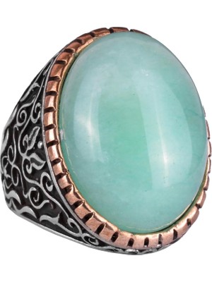 Doğal Amazonit Taş Yüzük, 925 Ayar Gümüş Yüzük, Tasarım Gümüş Erkek Yüzüğü