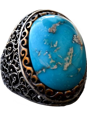 Doğal Arizona Turkuaz Taş Yüzük, 925 Ayar Gümüş Erkek Yüzüğü