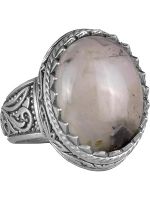 El Yapımı Prehnit Yeşim Taşı Yüzük - Şifa Veren 925 Ayar Katı Gümüş Erkek Yüzük - Huzur ve Içgörü Tasarımı