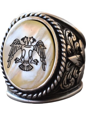 Çift Başlı Kartal Yüzük - 925 Ayar Gümüş Erkek Yüzük - Gümüş Albanian Kartal Takı
